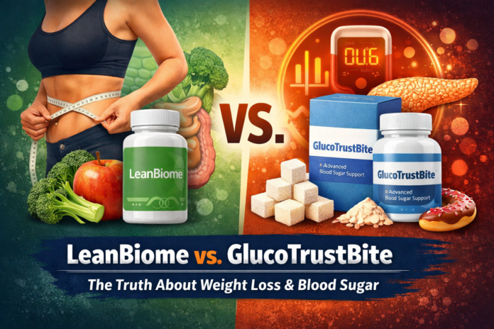 ChatGPT Image Mar 21, 2026, 10_40_27 AM LeanBiome vs GlucoTrustBite comparison for weight loss, cravings control and blood sugar support in 2026