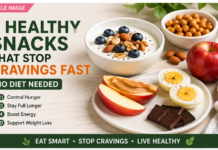 5 Healthy Snacks That Stop Cravings Fast (No Diet Needed) healthy snacks that stop cravings fast including yogurt nuts apple peanut butter eggs and chickpeas