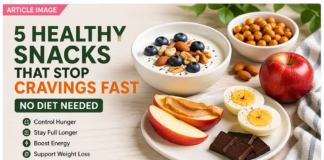 5 Healthy Snacks That Stop Cravings Fast (No Diet Needed) healthy snacks that stop cravings fast including yogurt nuts apple peanut butter eggs and chickpeas