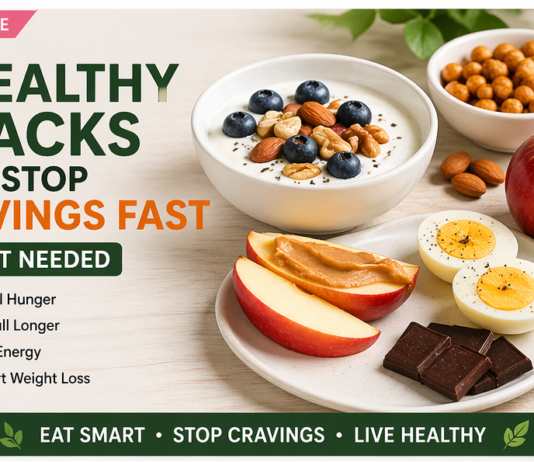 5 Healthy Snacks That Stop Cravings Fast (No Diet Needed) healthy snacks that stop cravings fast including yogurt nuts apple peanut butter eggs and chickpeas